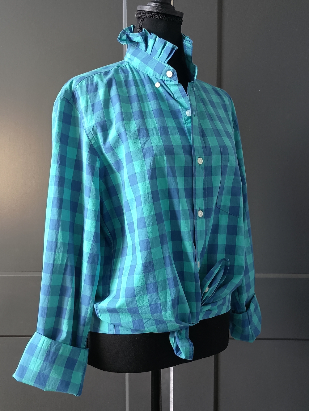 Upcycled Women's J Crew Ruffle Collar Shirt #108 - Picture 6 of 9